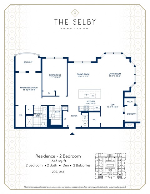 Floor plan for 2 beds, 2 baths, 1628 sqft